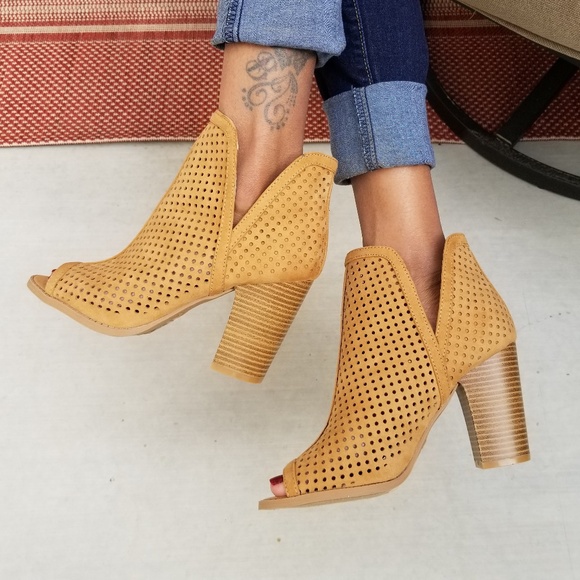Shoes - CADENCE Camel Cut Out Open Toe Booties